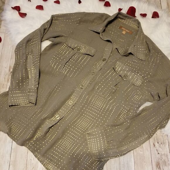 Ellen Tracy sheer button up longsleeve - Picture 1 of 6